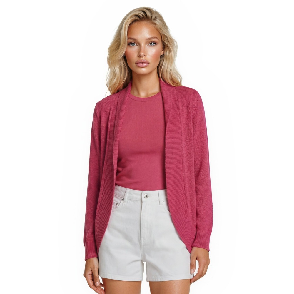 Lilly Pulitzer Cardigan Sweater Women's Size Medium Pink Shawl-Collar Open Front